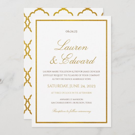 Einfache Elegante Hochzeit Einladung - Imitate Gol (Vorne/Hinten)
