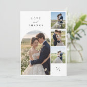 Einfache Elegante Hochzeit Foto Collage Dankeskarte (Stehend Vorderseite)