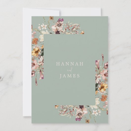 Einfache, elegante Hochzeit grüner Botanischer Flo Einladung (Rückseite)