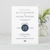 Einfache, elegante Hochzeit in Blau und Weiß Einladung (Stehend Vorderseite)