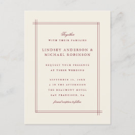 Einfache Elegante Hochzeit in Burgund & Perlen Einladungspostkarte