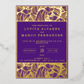 Einfache, elegante Hochzeit mit Gold und Lila Viol Folieneinladung (Vorderseite)