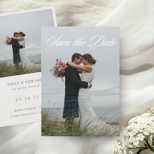 Einfache, elegante Hochzeit mit zwei Fotos Save The Date