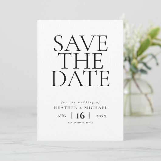 Einfache elegante Hochzeit ohne Foto speichern das Save The Date (Stehend Vorderseite)