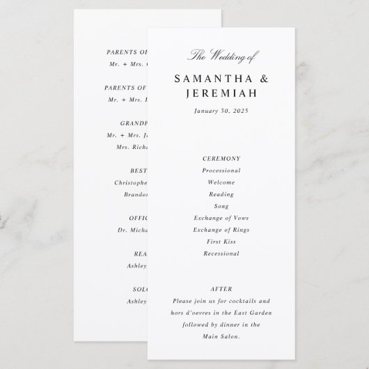 Einfache Elegante Hochzeit Programm (Vorne/Hinten)