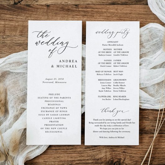 Einfache, elegante Hochzeit Programm