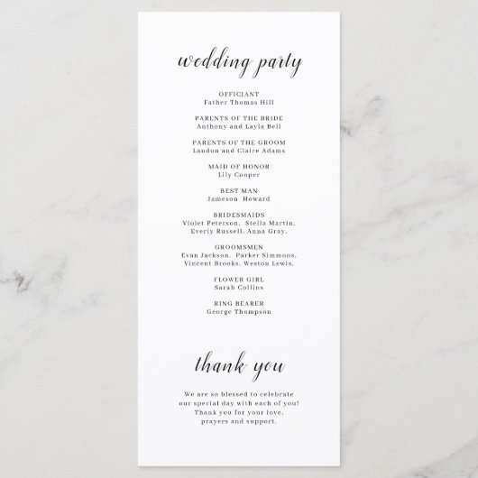 Einfache, elegante Hochzeit Programm (Rückseite)