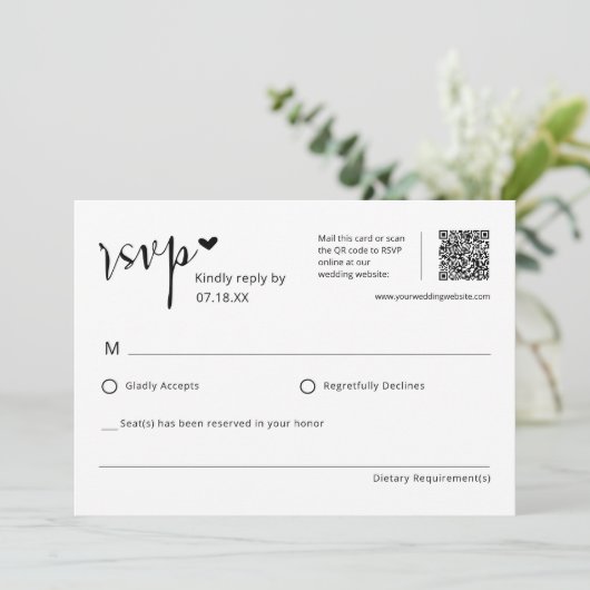 Einfache Elegante Hochzeit QR Code UAWG Postkarte (Stehend Vorderseite)