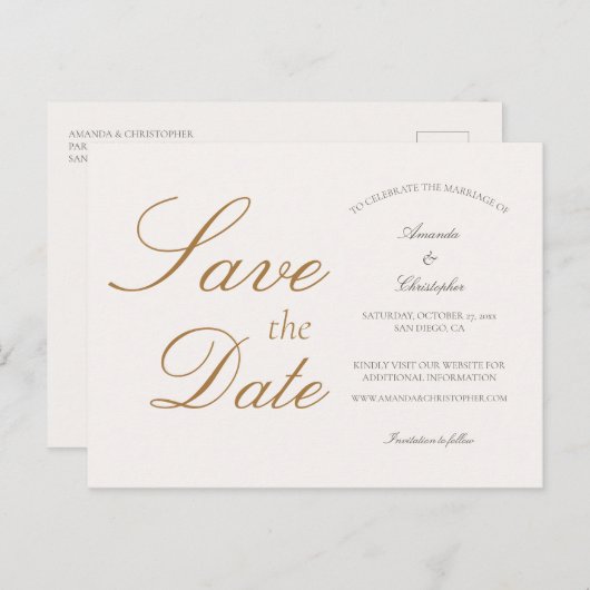 Einfache Elegante Hochzeit Save the Date Postkarte (Vorne/Hinten)