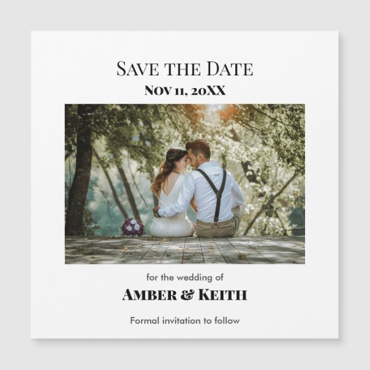Einfache Elegante Hochzeit Save the Date weiß zurü Magnetkarte (Vorderseite)