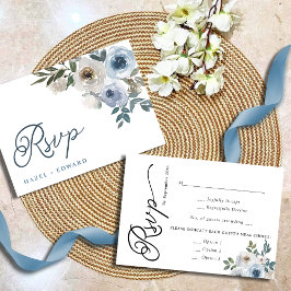 Einfache elegante Hochzeit von Dusty Blue Floral RSVP Karte
