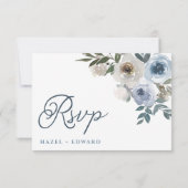 Einfache elegante Hochzeit von Dusty Blue Floral RSVP Karte (Rückseite)