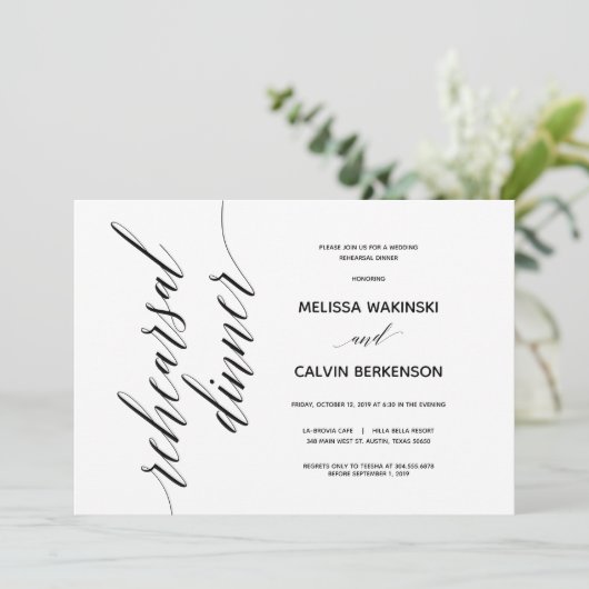 Einfache elegante Hochzeits-Proben-Abendessenkarte Einladung (Stehend Vorderseite)