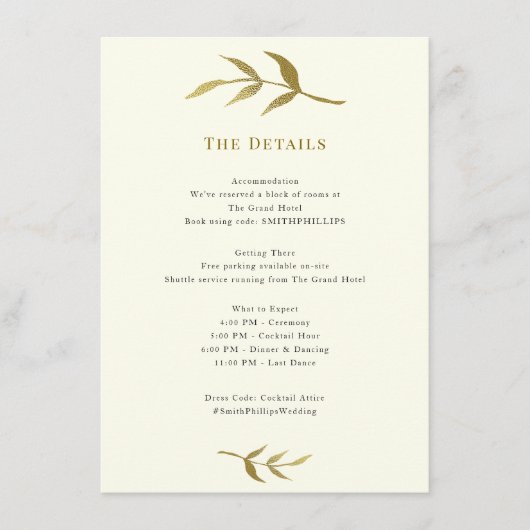 Einfache elegante Hochzeitsdetails für Elfenbein u Begleitkarte (Vorderseite)