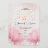 Einfache elegante Hochzeitsfeier mit rosa, florale Einladung (Vorne/Hinten)