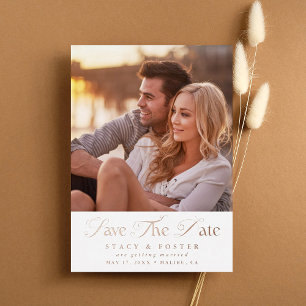 Einfache elegante Hochzeitsfoto-Save-the-Date Folieneinladung