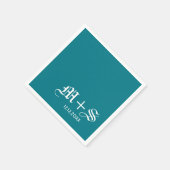 Einfache, elegante Hochzeitsmonogramme Aquamarin Serviette (Ecke)