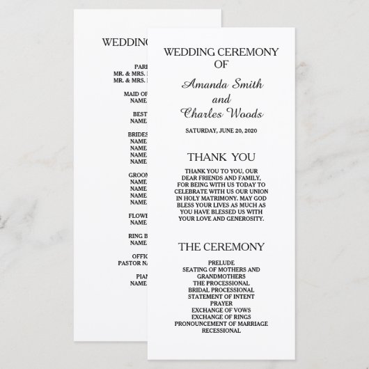 Einfache elegante Hochzeitsprogramme Programm (Vorne/Hinten)