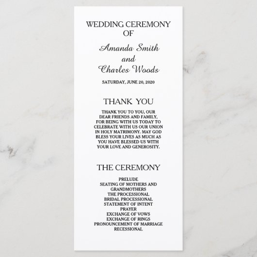 Einfache elegante Hochzeitsprogramme Programm (Vorderseite)