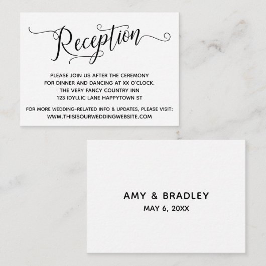 Einfache, elegante Hochzeitsreise-Empfang Begleitkarte (Vorne/Hinten)