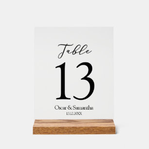 Einfache elegante Hochzeitstisch-Nummer mit Anfang Acrylschild