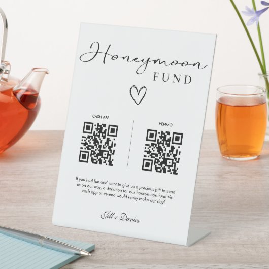 Einfache Elegante Honeymoon Fund QR Code Wedding Sockelschild (In Situ)