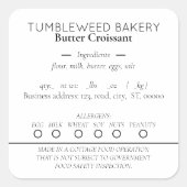 Einfache Elegante Hütte Food Labels Quadratischer Aufkleber (Vorderseite)