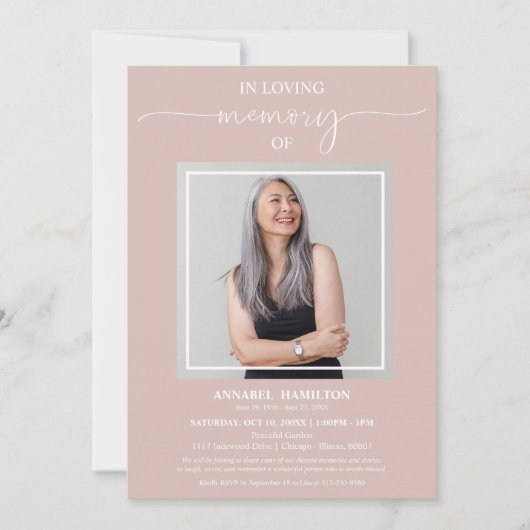 Einfache Elegante im Love Memory Beerdigung Foto I Einladung (Vorderseite)