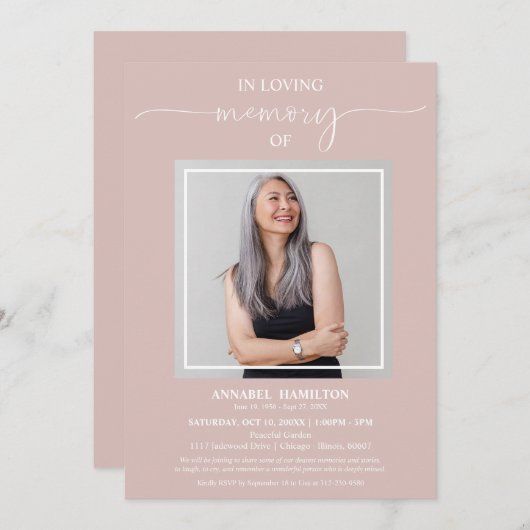 Einfache Elegante im Love Memory Beerdigung Foto I Einladung (Vorne/Hinten)