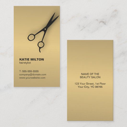 Einfache Elegante Imitate Gold Schwarze Haare Visitenkarte (Vorne/Hinten)