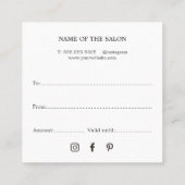 Einfache Elegante Imitate Silberne Schönheitssalon Quadratische Visitenkarte (Rückseite)