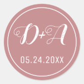 Einfache, elegante Initialen staubige Rose rosa Ho Runder Aufkleber (Vorderseite)