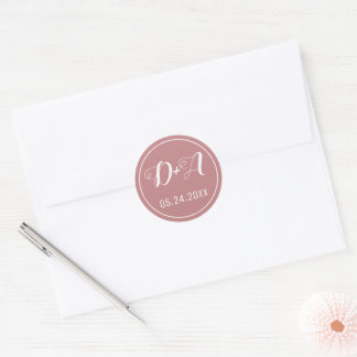 Einfache, elegante Initialen staubige Rose rosa Ho Runder Aufkleber