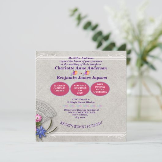 Einfache elegante japanische Fanhochzeit Einladung (Stehend Vorderseite)