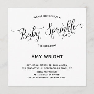 Einfache, elegante Kalligrafie Baby Sprinkle Einladung