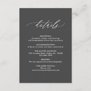 Einfache Elegante Kalligrafie Gray Wedding Details Begleitkarte