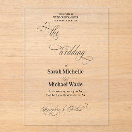 Einfache elegante Kalligrafie-Schrift Hochzeit Acryleinladungen