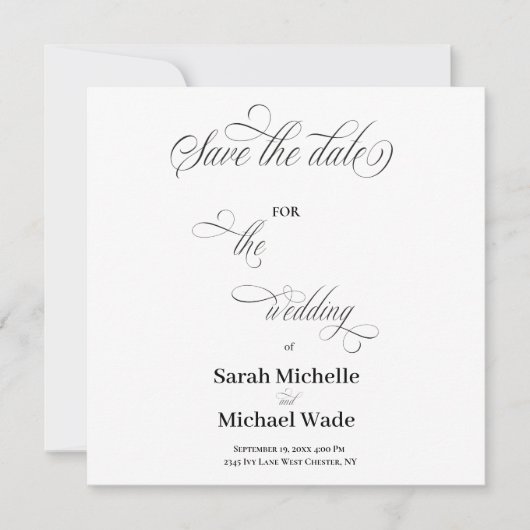 Einfache elegante Kalligrafie-Schrift Save-the-Dat Save The Date (Vorderseite)