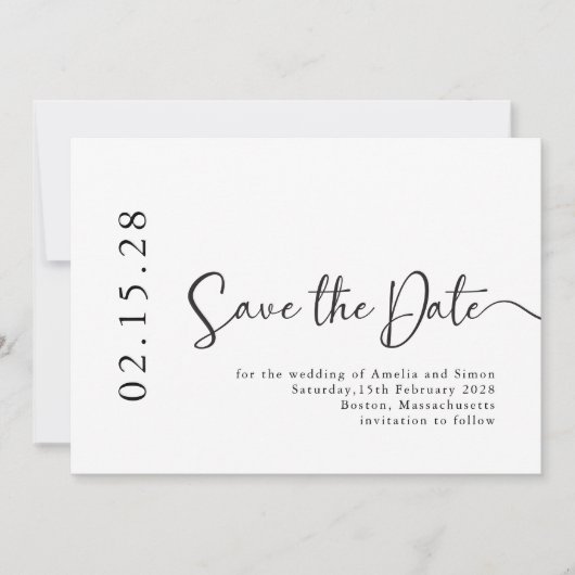 Einfache Elegante Kalligrafie Schriftart Schwarz & Save The Date (Vorderseite)
