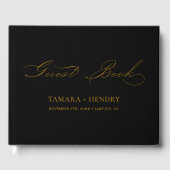 Einfache Elegante Kalligrafie Schwarz und Gold Hoc Gästebuch (Vorderseite)