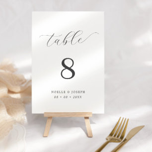 Einfache elegante Kalligrafie Schwarz & Weiß Hochz Tischnummer