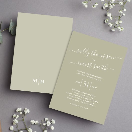 Einfache Elegante Kalligrafie Script Sage Green Einladung