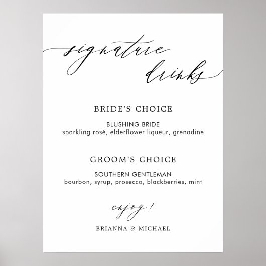 Einfache elegante Kalligrafie-Signature-Drinks-Men Poster (Vorne)