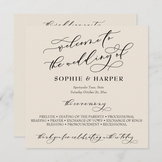 Einfache Elegante Kalligrafie Typografie Cream Programm (Vorne/Hinten)