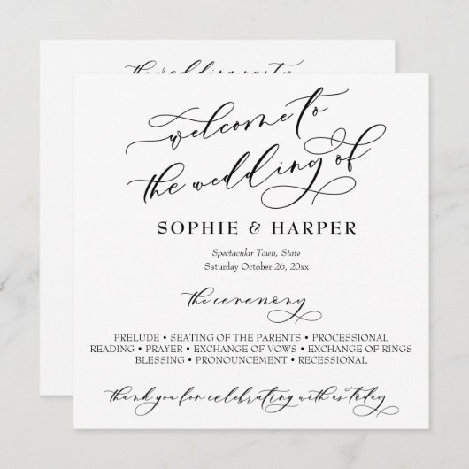 Einfache Elegante Kalligrafie Typografie Schwarz-w Programm (Vorne/Hinten)