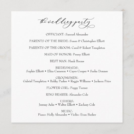 Einfache Elegante Kalligrafie Typografie Schwarz-w Programm (Rückseite)