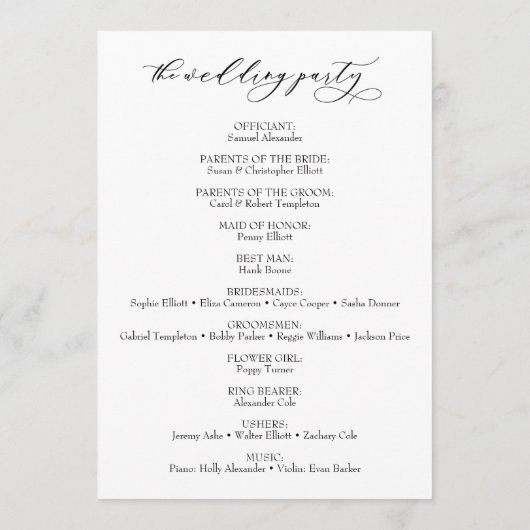 Einfache Elegante Kalligrafie Typografie Schwarz-w Programm (Rückseite)