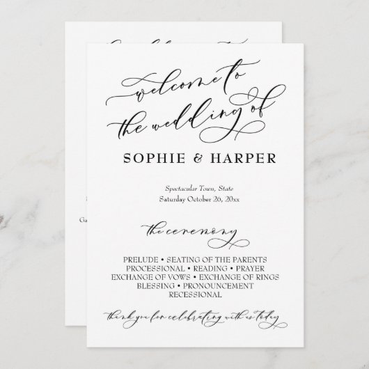 Einfache Elegante Kalligrafie Typografie Schwarz-w Programm (Vorne/Hinten)