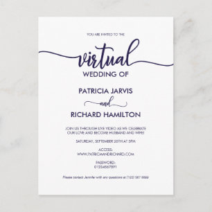 Einfache elegante Kalligrafie virtuelle Hochzeit Postkarte