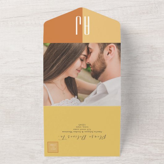 Einfache Elegante Kalligraphie Monogram Wedding All In One Einladung (Außenbereich)